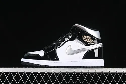 All categories Air Jordan Jordan series basketball shoes Air Jordan 1 Mid Air Jordan 1 Mid AJ1 Joe 1 white, black and silver color Zhongbang basketball shoes HV0789-010